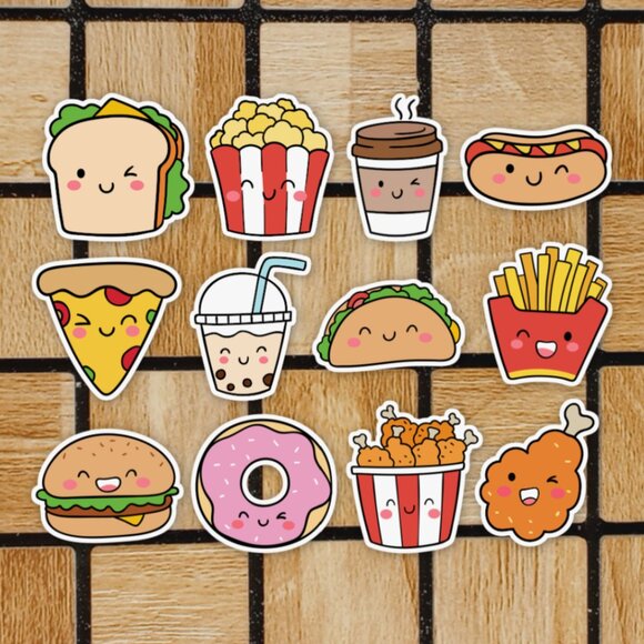 Kawaii Food Sticker Pack of 12 Vinyl Stickers Waterproof Die Cut Sticker Set - Picture 1 of 4